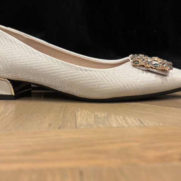 Beige Flats with Jewel Buckle Detail - Picture 3 of 4